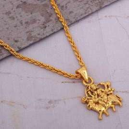 Maa Durga Shero Wali Mata Ji Locket Chain Gold Plated Rich Look Long Size  Brass