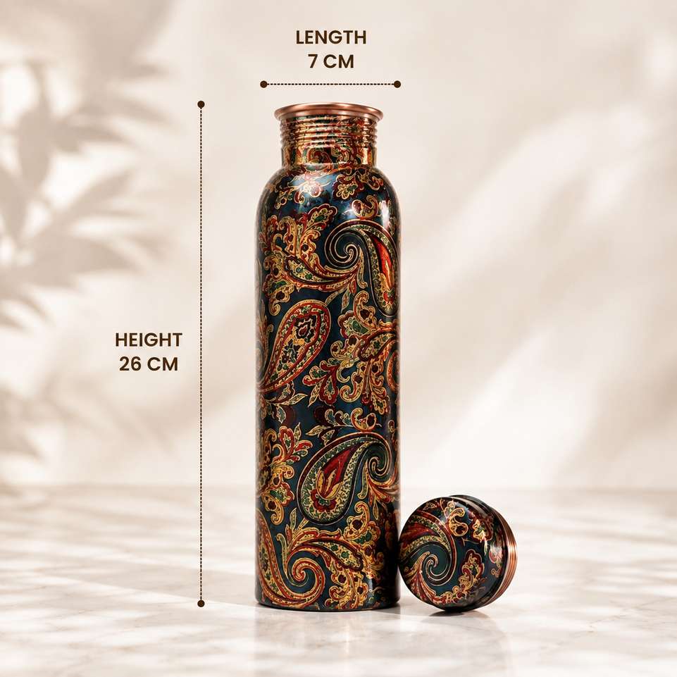 Shopsy copper+ Mangalam Green Printed Copper Water Bottle 950 ml - Image 5