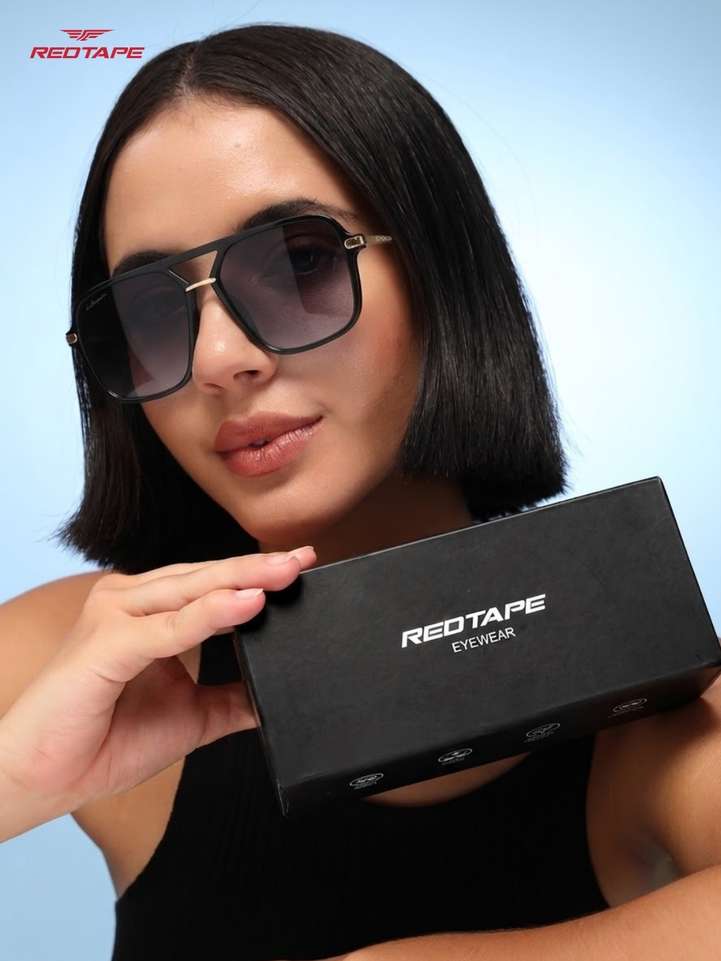 Shopsy Red Tape Retro Square Sunglasses Black - Image 3