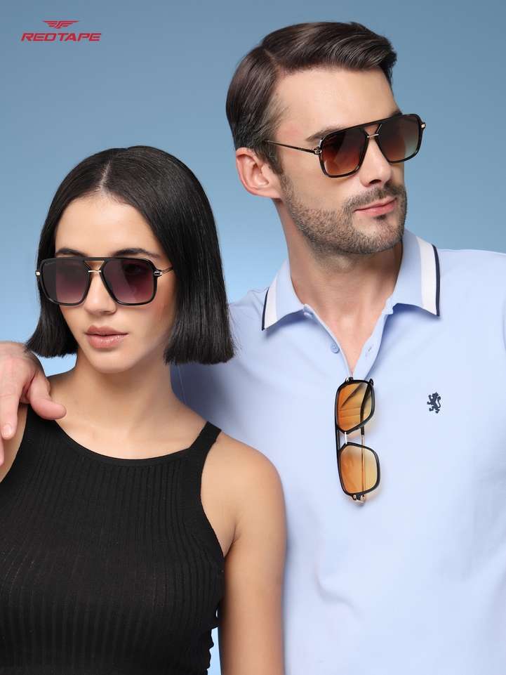 Shopsy Red Tape Retro Square Sunglasses Black - Image 4
