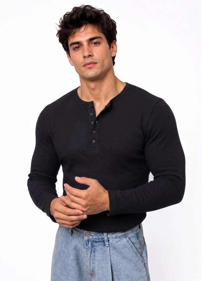 Shopsy Azizan Self Design Men Black T-Shirt - Image 5