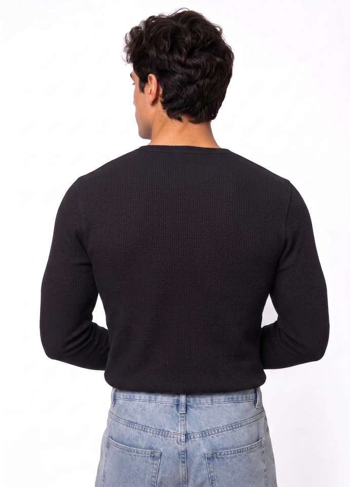 Shopsy Azizan Self Design Men Black T-Shirt - Image 3