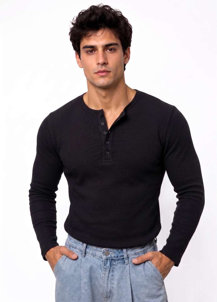 Shopsy Azizan Self Design Men Black T-Shirt - Image 4