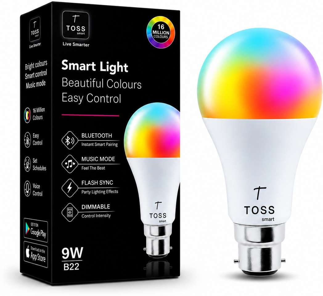 Shopsy Toss Smart RGB LED Bulb 9W B22 Bluetooth Music Sync Dimmable - Image 2