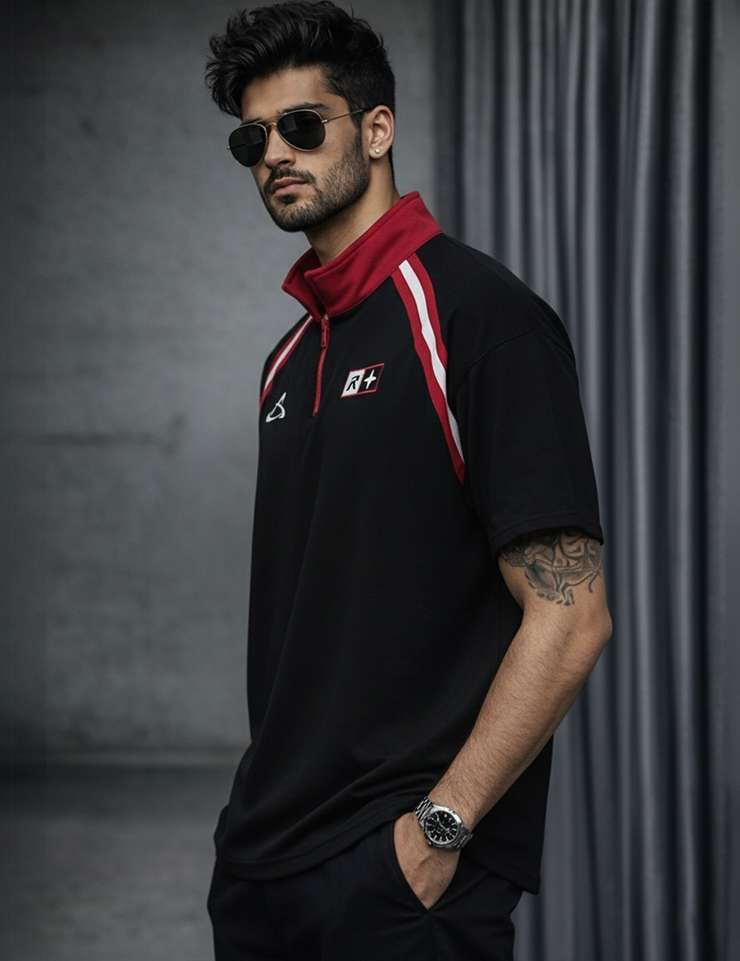 Shopsy Force Printed Men Zip Neck Black T-Shirt - Image 4