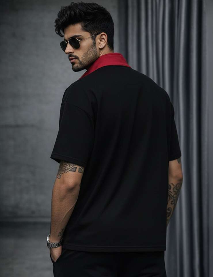 Shopsy Force Printed Men Zip Neck Black T-Shirt - Image 3
