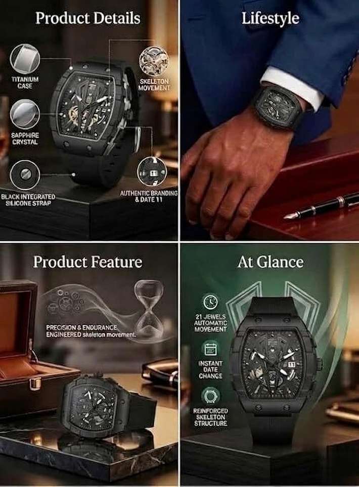 Shopsy Fanish Men's Square Analog Watch with Skeleton Dial - Image 4