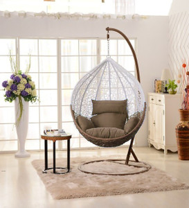 Furniture kart Luxury Hammock Swing Chair with Stand, White & Brown, - Image 1