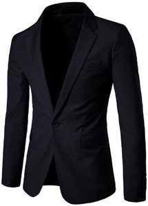 TRULYFEB Men's Solid Black Single Breasted Blazer - Image 1