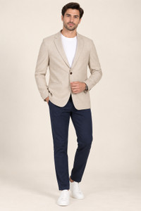 METRONAUT Men Beige Solid Wedding Blazer - Image 1