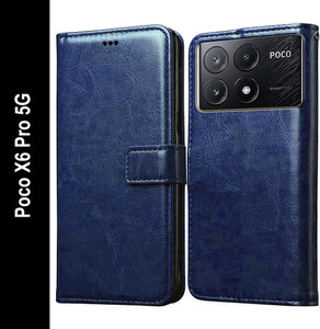 Casotec Flip Cover for Poco X6 Pro 5G, Blue Leather - Image 1