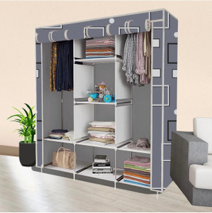 SHOEVAULT 8-Shelf Foldable Wardrobe, Grey-White - Image 1