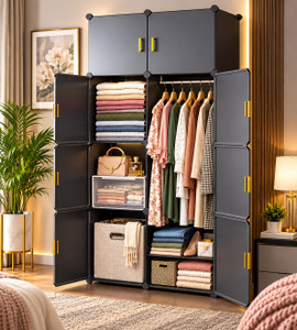 Sasimo 8-Door 8-Shelf Collapsible Wardrobe (Grey, DIY) - Image 1