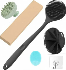 Alvita Silicon Shower Bath Back Brush+Body Scrubber+Scalp Massager+Hooks+Face Scrubber (5 Items in the set) - Image 1