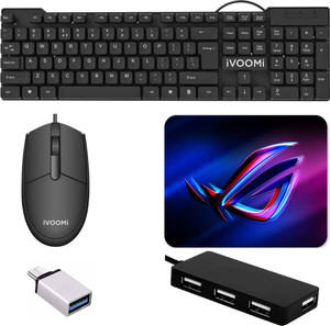 Henture iVoomi Keyboard, Mouse and usb Hub , mouse pad and otg cable Combo Combo Set Combo Set Designed for Gaming (Black) - Image 1