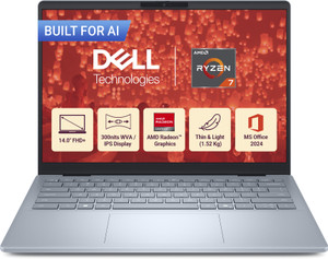 DELL 14 Microsoft Office Home 2024 AMD Ryzen AI 7 Octa Core 350 AI - (16 GB/1 TB SSD/Windows 11 Home) DB14255 Thin and Light Laptop (14 Inch, Ice Blue, 1.52 Kg, With MS Office) - Image 1