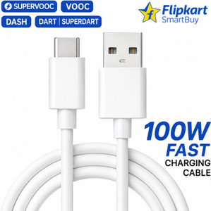 Flipkart SmartBuy USB Type C Cable 10 A 1 m PVC Mobile Charger Cable | 100W Realme 10 Pro Data Cable 33w Original and Realme 11 Pro Data Cable â Data Cable Type C Fast Charging Realme, Type C Cable, C Type Cable, Data Cable C, Data Cable, Charging Cable, USB Cable, Cable Type C, Data Cable Type C (Compatible with Realme Data Cable, OnePlus Data Cable, SuperVooc/SuperDart, White, One Cable, USB Type A To USB Type C, 100 W) - Image 1
