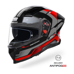 STUDDS Helios Asphalt Full Face ISI and DOT Certified Helmet with Dual Visor Motorbike Helmet (BLACK GREY & RED) - Image 1