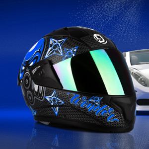 FOROLY Wonder Full Face Spoiler ABS Material with Rainbow visor Motorbike Helmet (Blue) - Image 1