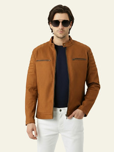 Leather Retail Men Solid Biker/Riding Jacket - Image 1