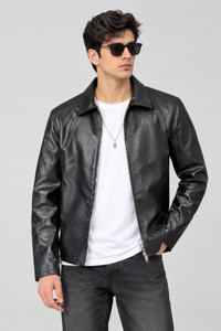 Onestreet Men Solid Leather Jacket - Image 1