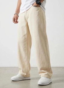 FLAYING Men Loose Fit Mid Rise Beige Jeans - Image 1