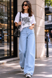 zayla Women Wide Leg High Rise Light Blue Jeans - Image 1