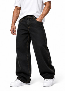 Denvox Men Baggy Fit Mid Rise Black Jeans - Image 1