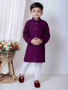 SKAYF Baby Boys Festive & Party Kurta and Pyjama Set (Purple Pack of 1) - Image 1