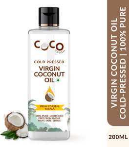 COCO CRUSH Cold pressed Coconut Oil for Hair, Face, & Skin, Pure & Natural Carrier Oil Hair Oil (200 ml) - Image 1