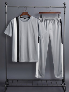 Dhanakfashion Men Night Suit Set Grey Colorblock - Image 1