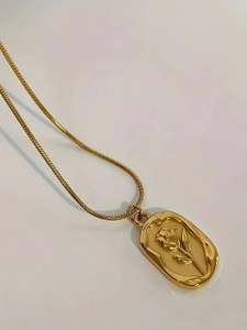 Alinora Jewels Anti Tarnish Oval Floral Gold Plated Pendant - Image 1
