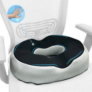 Sleepsia Memory Foam Orthopaedic Pillow Pack of 1 Solid Cool Gel Memory Foam Donut Pillow - Piles Pillow, Tailbone Pain Seat Support (Grey/Black) - Image 1