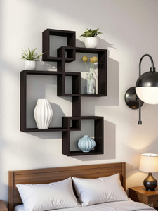 Online Craftbuzz Wooden Mounted Rack 4-Shelf Black MDF Wall Shelf - Image 1