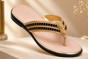 MISHNIAA Women Flats Sandal Black Gold Size 9 - Image 1