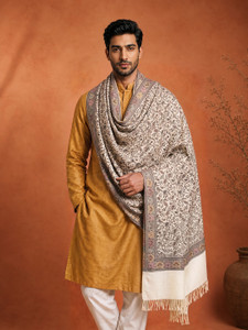 Sangria Pashmina Woven Men Shawl (Beige) - Image 1