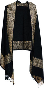 TUD Wool Self Design Women Shawl (Black) - Image 1