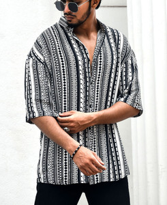 OLCHEESS Men Regular Fit Printed Curved Collar Casual Shirt - Image 1