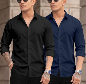 DarkSquare Men Regular Fit Solid Spread Collar Casual Shirt (Pack of 2) - Image 1
