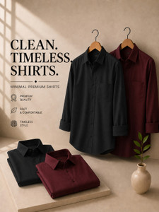 GLOREN Men Slim Fit Solid Spread Collar Casual Shirt (Pack of 2) - Image 1
