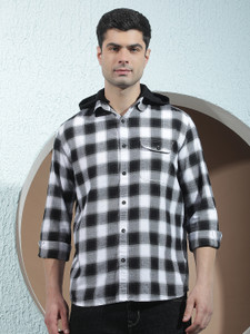 CRIMSOUNE CLUB Men Slim Fit Checkered Hood Casual Shirt - Image 1