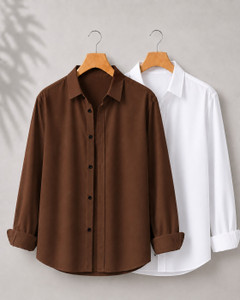 mozero Men Regular Fit Solid Spread Collar Casual Shirt (Pack of 2) - Image 1