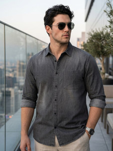 Urbano Plus Men Washed Casual Grey Shirt - Image 1
