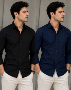 MAHAKAAL CREATION Men Slim Fit Solid Spread Collar Casual Shirt (Pack - Image 1