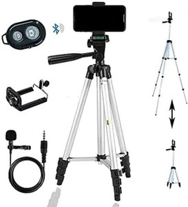 Planetoid Tripod 3110 Mobile Stand with Bluetooth Selfie Remote & Collar Mic (1.5 meter) Tripod Kit, Tripod (Black, Silver, Supports Up to 1500 g) - Image 1