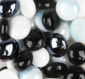 Colour Stone Milky Glass Decorative Gem Stones Pebbles for Home Garden Aquarium Decor (1.8Kg) Carved, Polished, Regular Round, Oval Fire Glass Pebbles (Black, White 1.8 kg) - Image 1