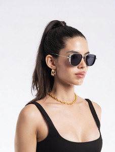 VOYAGE UV Protection Retro Square Sunglasses (58) (For Men & Women, Black, Silver) - Image 1