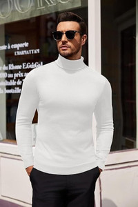 Starvy Men Self Design High Neck White Sweater - Image 1