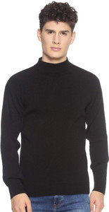 513 Men Solid High Neck Black Sweater - Image 1