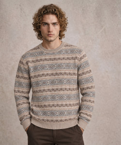 KILINAUT Men Woven V Neck Beige Sweater - Image 1